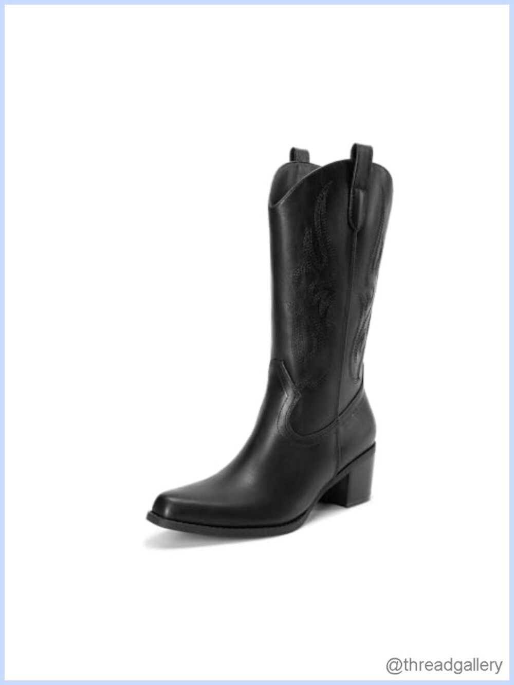 Women's Square Toe Cowboy Mid Calf Western Boots Faux Leather